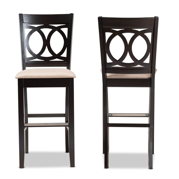 Carson Sand Upholstered And Espresso Wood 2-Piece Bar Stool Set